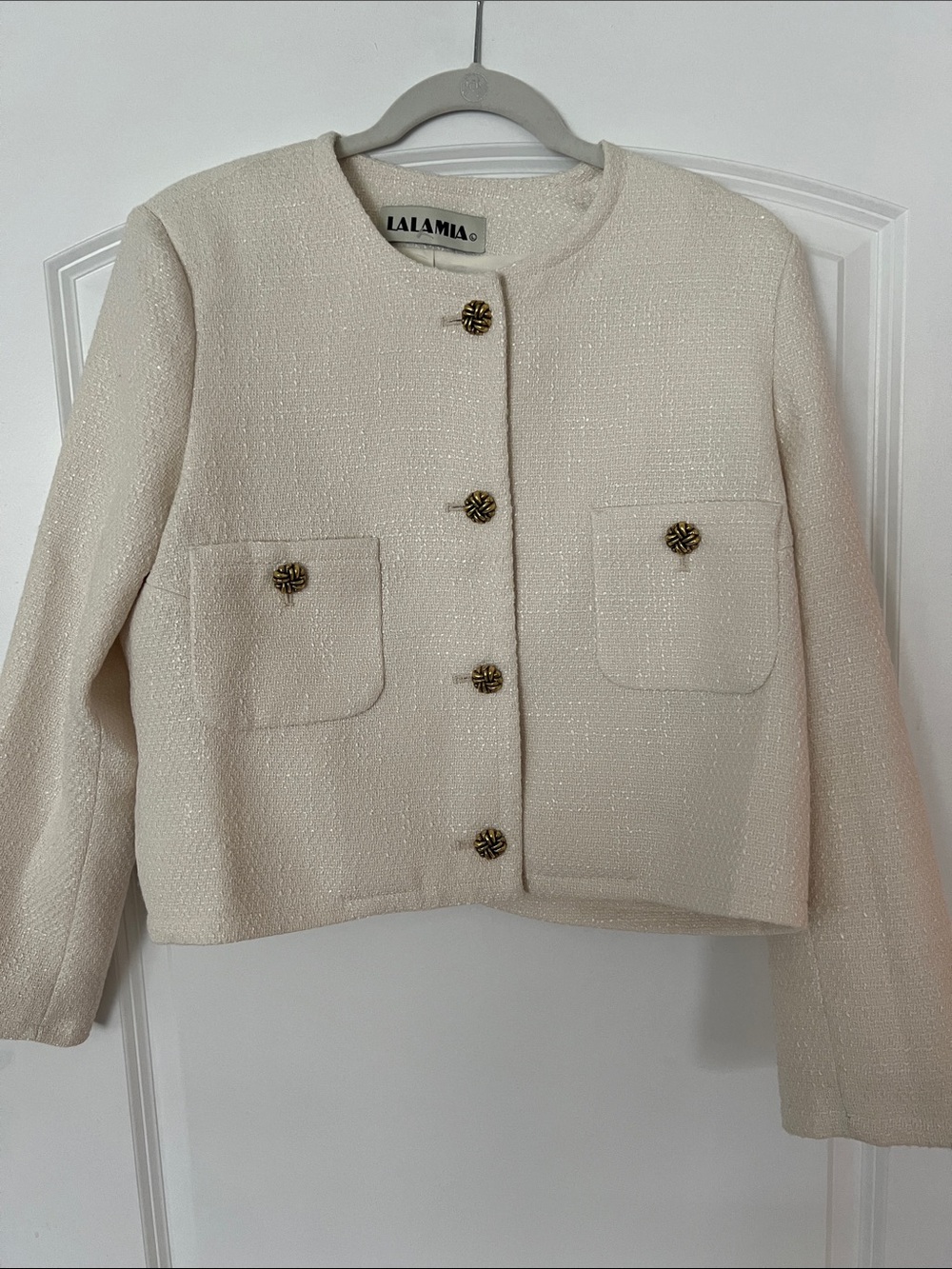 Cream Textured Cropped Jacket